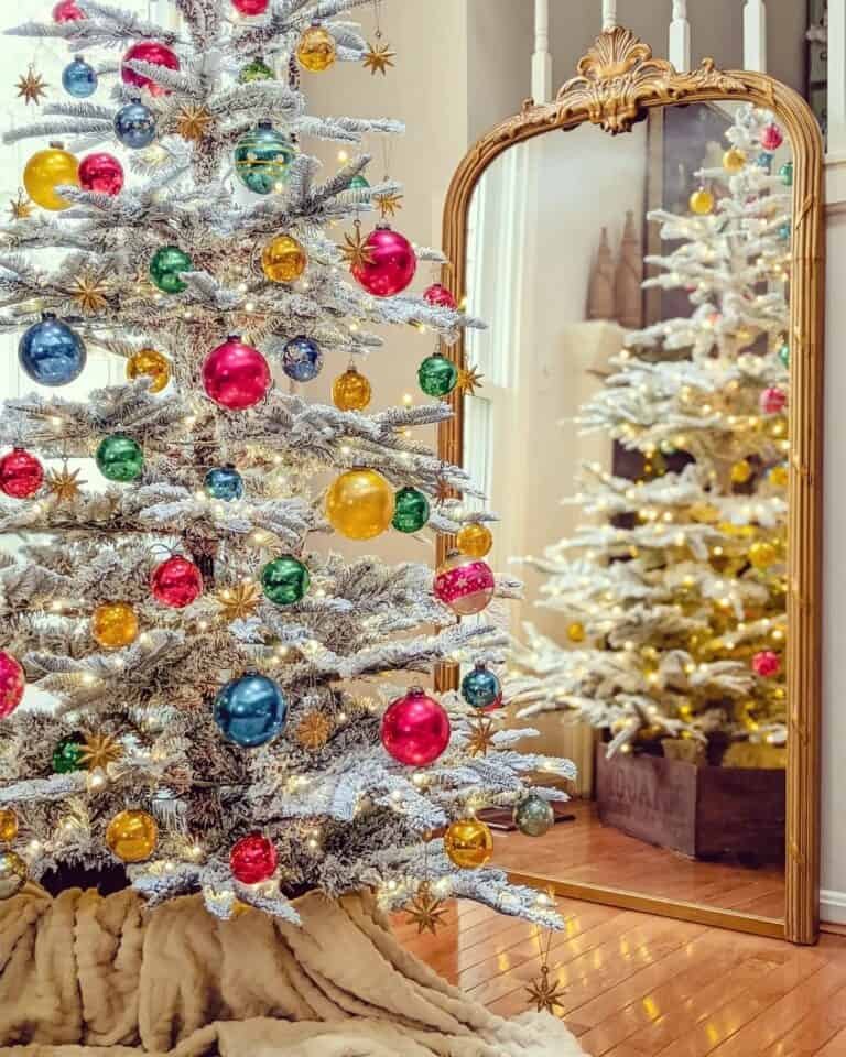 Flocked Tree Colorful Ornaments
