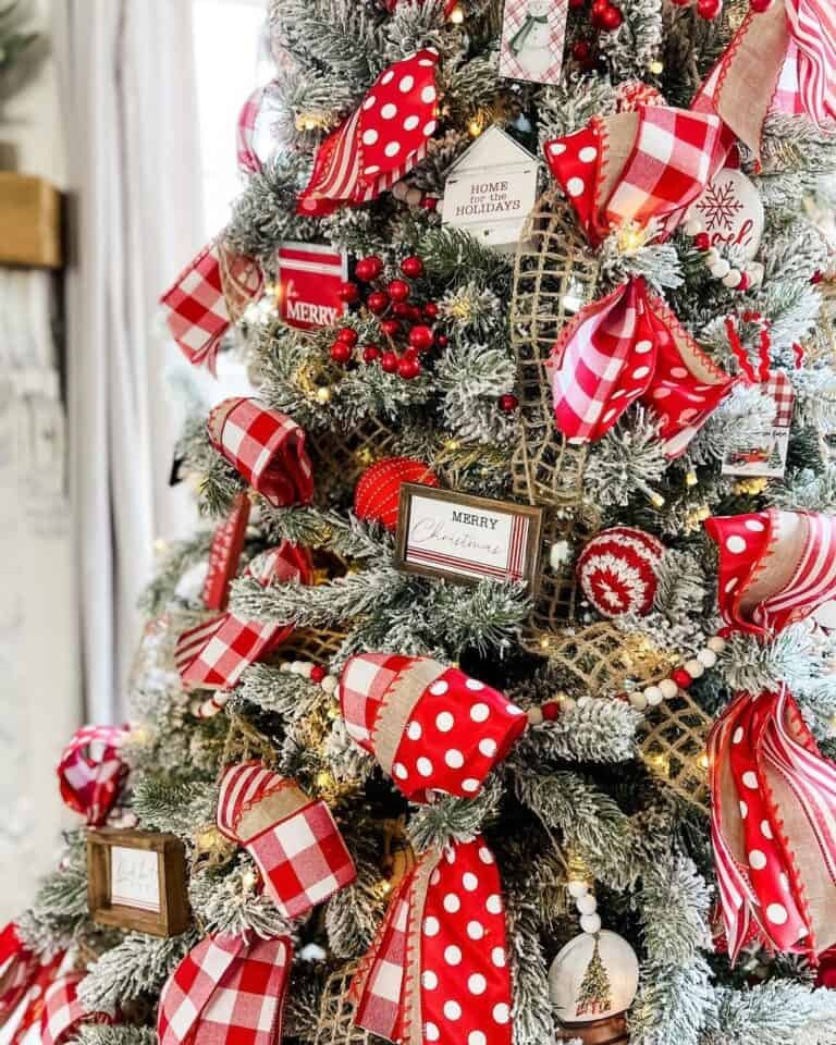 Flocked Tree Wood Accents