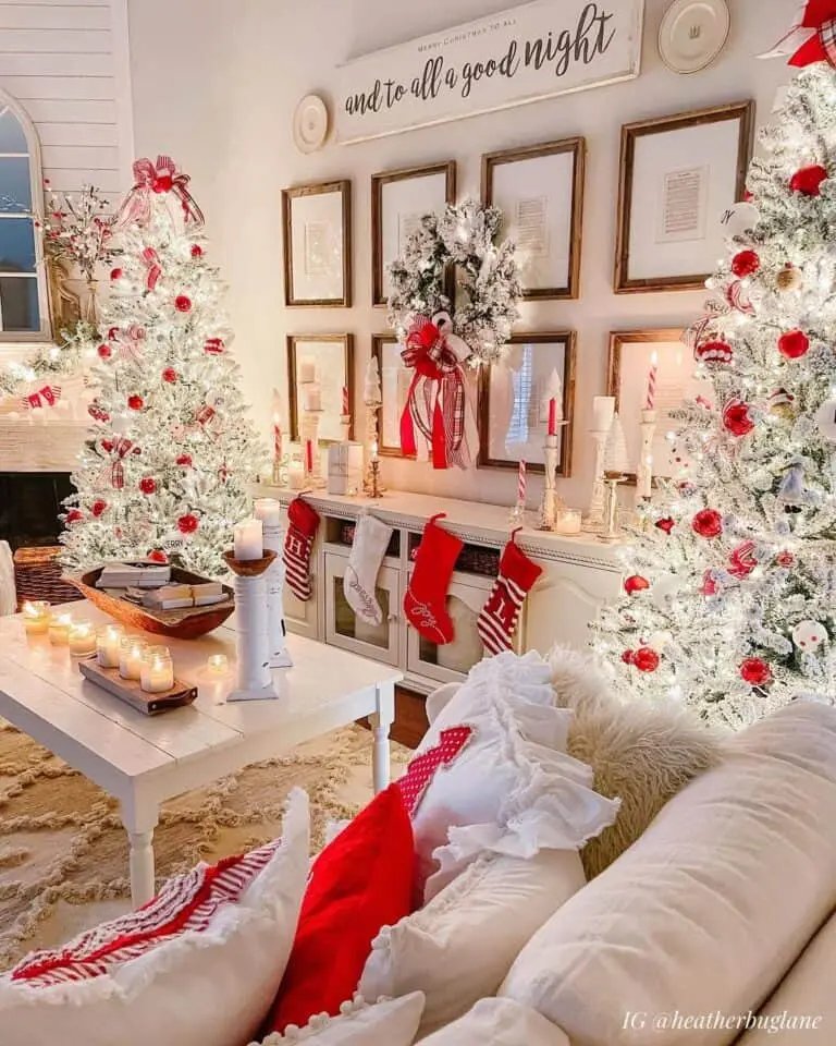 Flocked Trees Red Bows