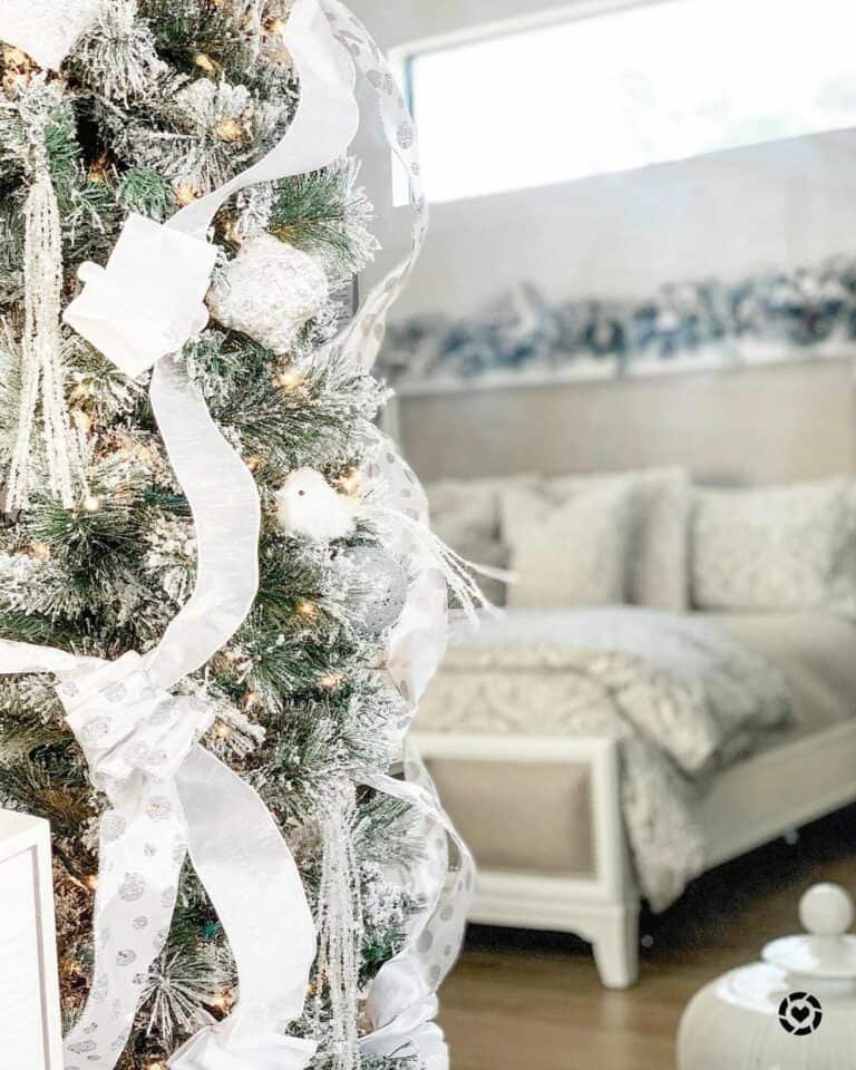 Frosted Tree Silver Ribbons