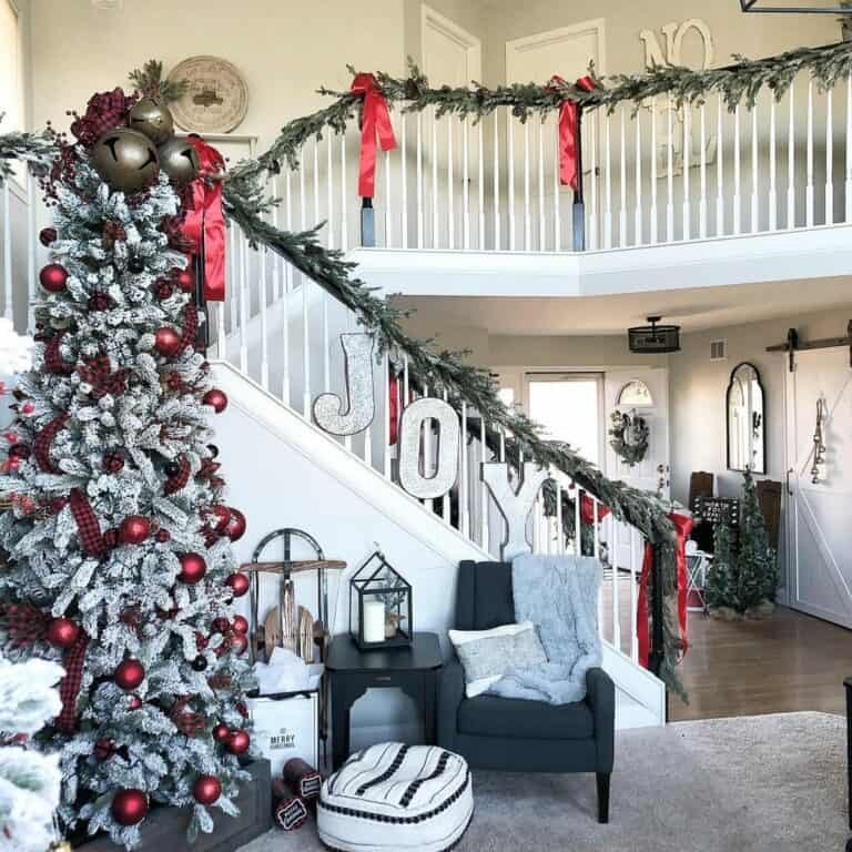 Garland-Wrapped Staircase Banister