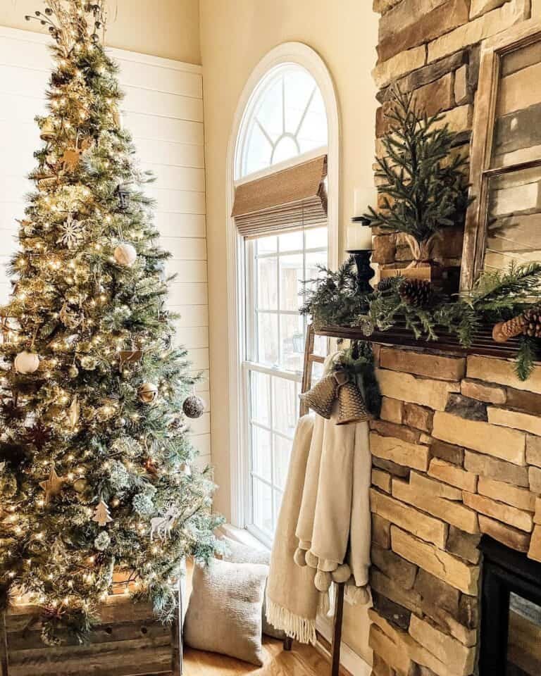 Gold Tree Rustic Fireplace