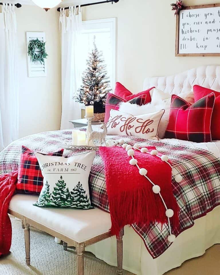 Off-White Plaid Bedspread