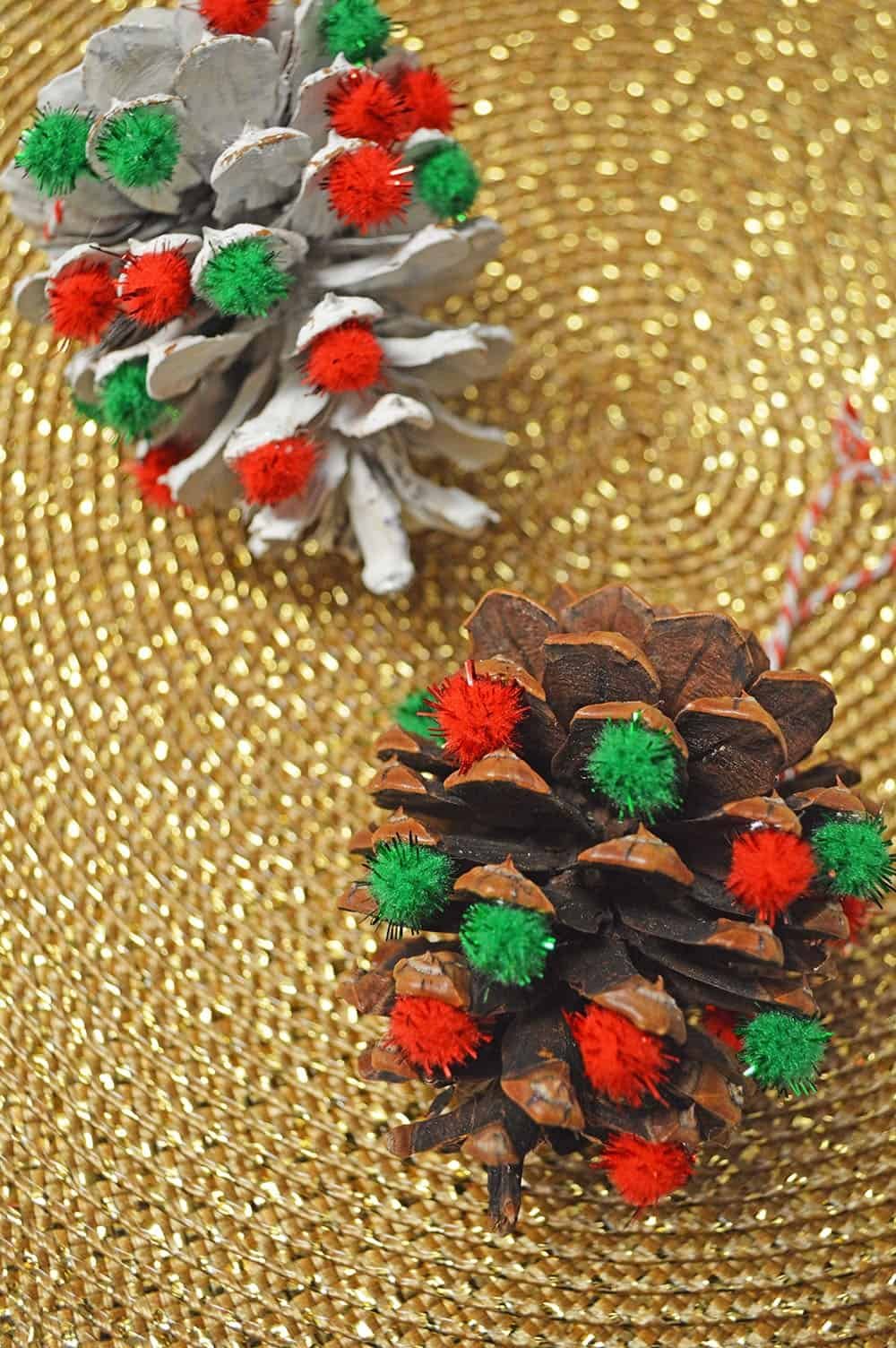 Pine Cone Pom Pom Ornaments