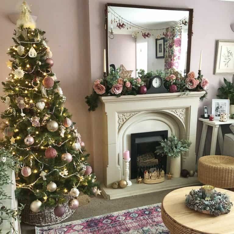Pink Christmas Mantel
