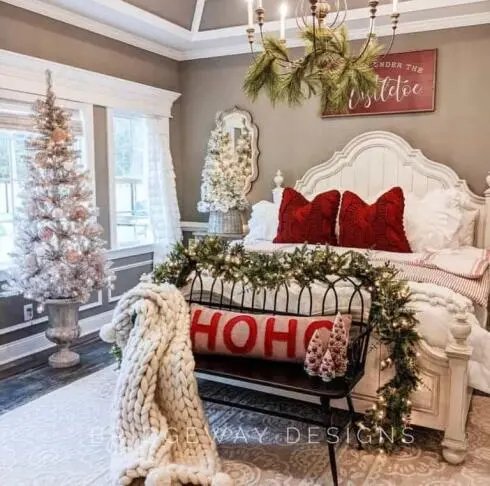Red Pillows White Bed