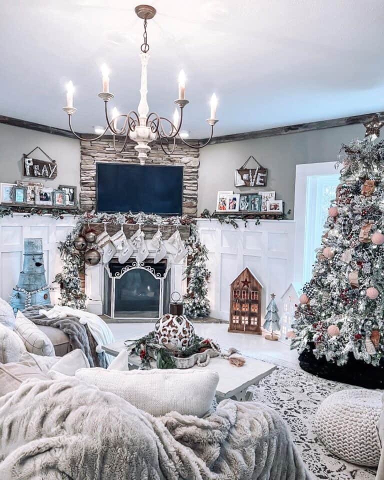 Wainscoting Stone Fireplace