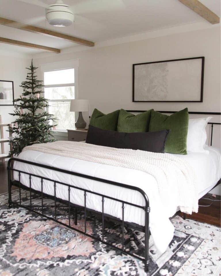 White Bedspread Green Accents