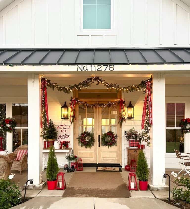 White Red Porch Decor