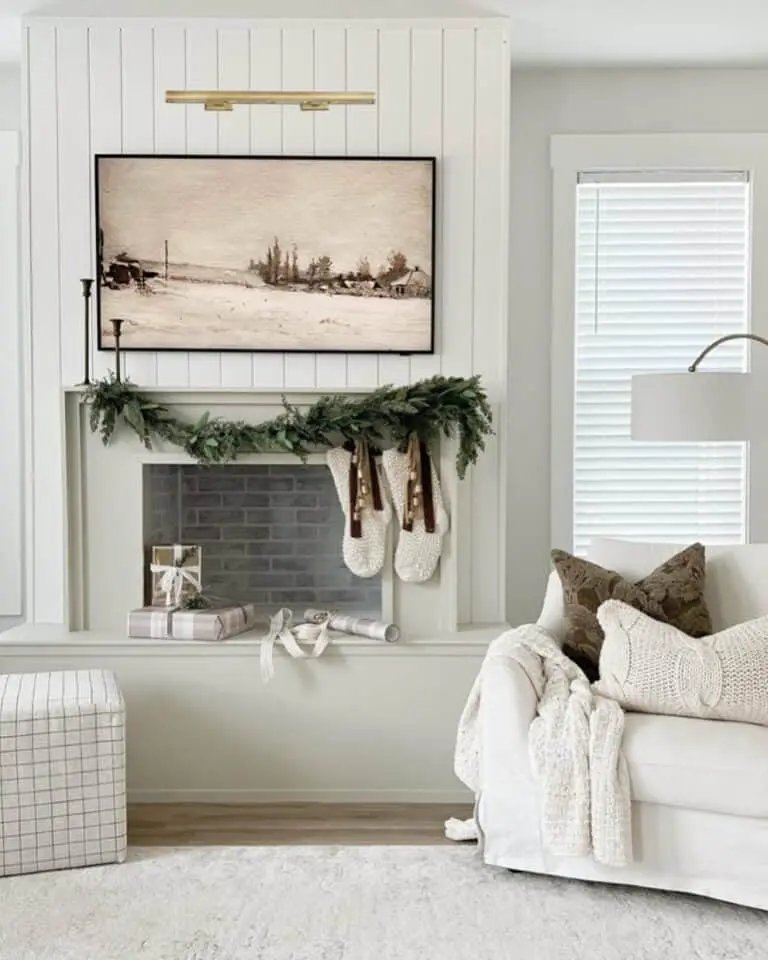 White Shiplap Fireplace
