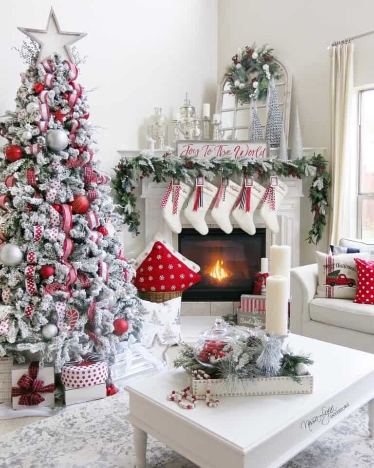 White Tree Red Ornaments
