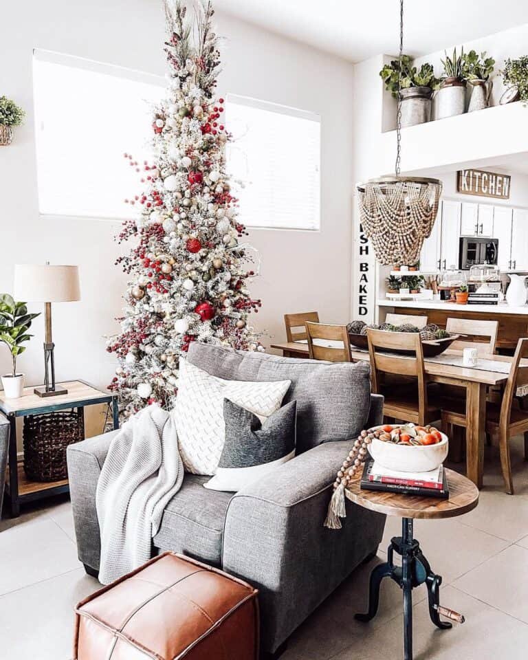 White Tree Red Ornaments