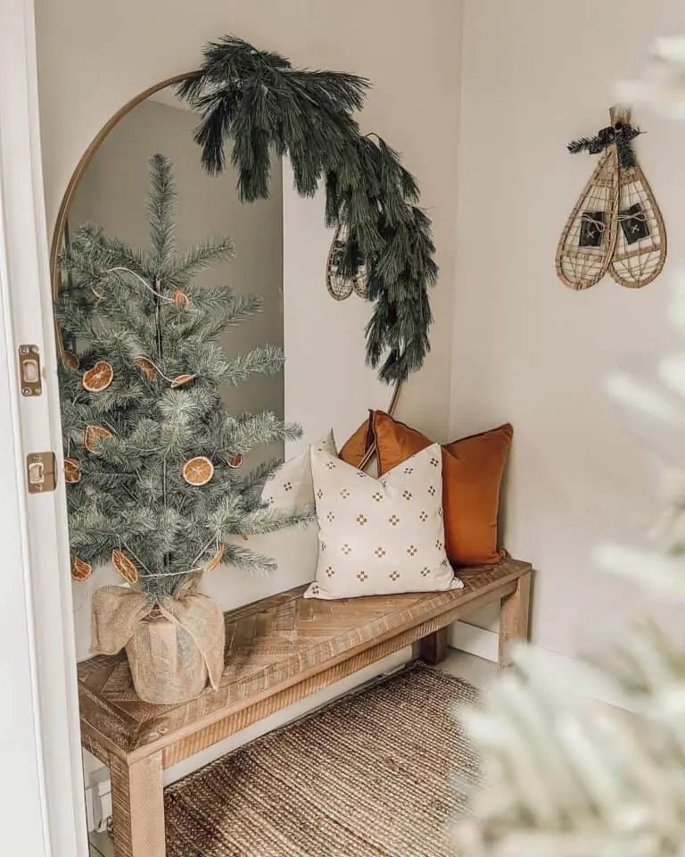 Wood Bench Orange Accents