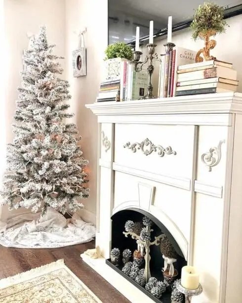 Flocked Pine Cone Fireplace