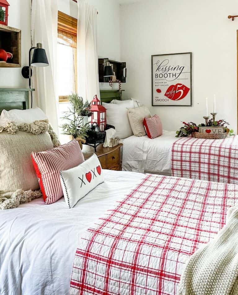 Twin Beds Red Quilts