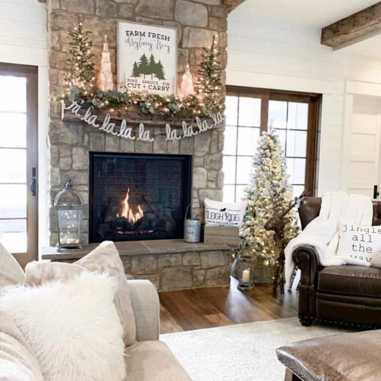 Lit Tree Mantel