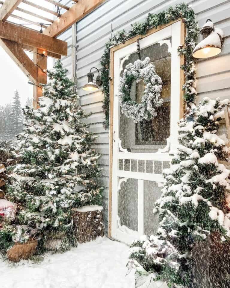 Snow-Dusted Door Display