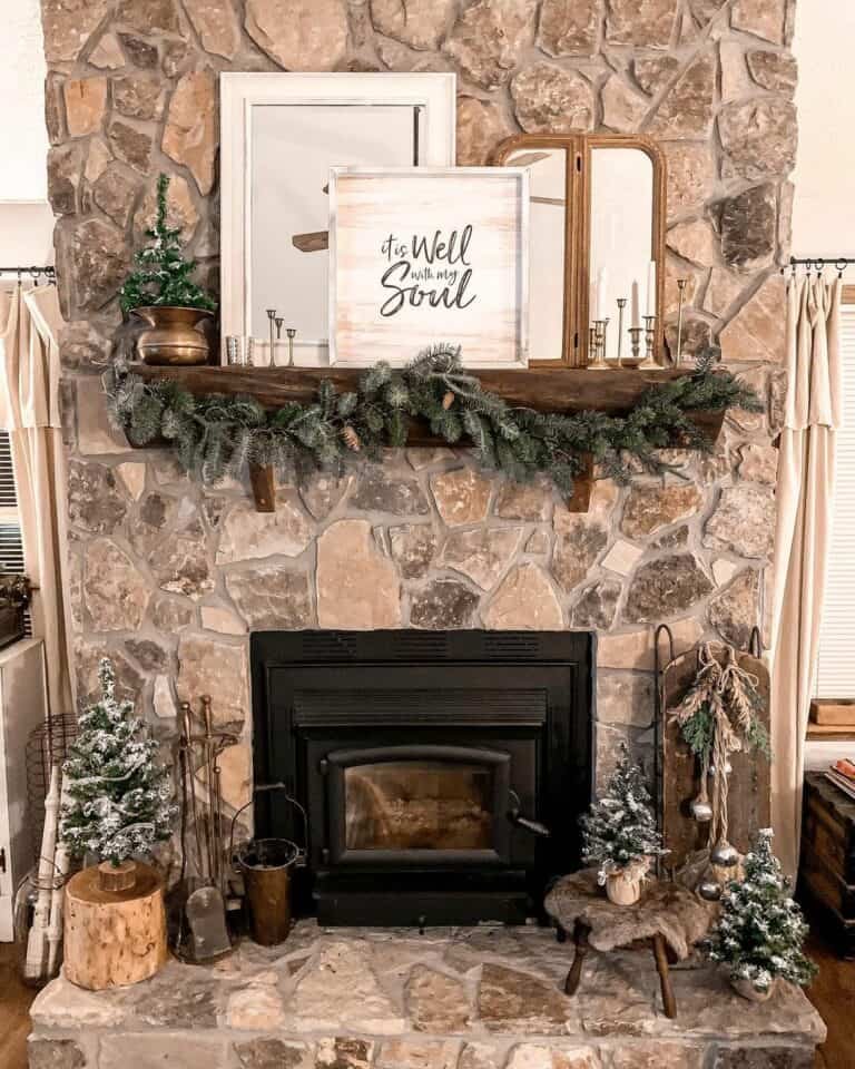Wood Mantel Winter Display