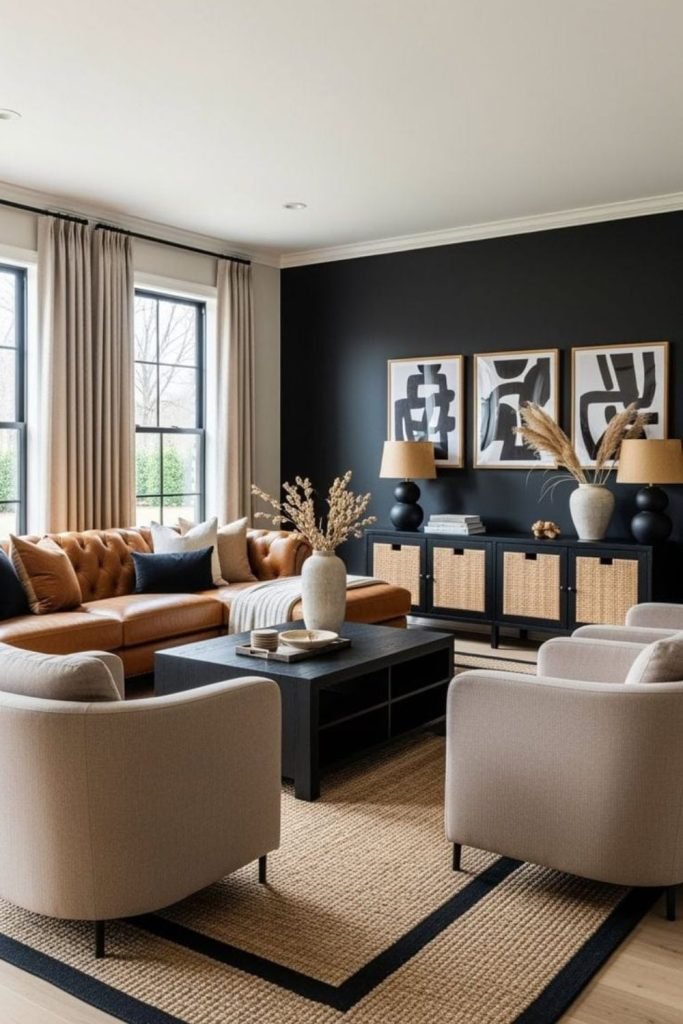 Beige Walls Black Leather