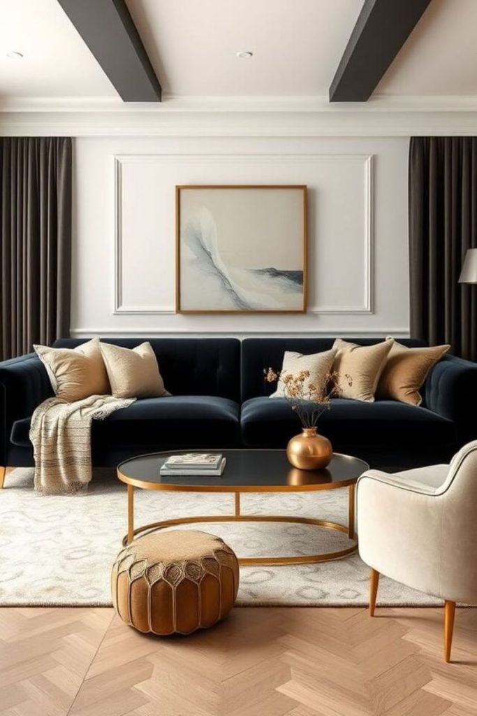 Beige Walls Black Sofa