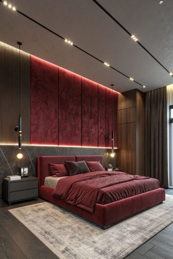 Burgundy Industrial Bedroom
