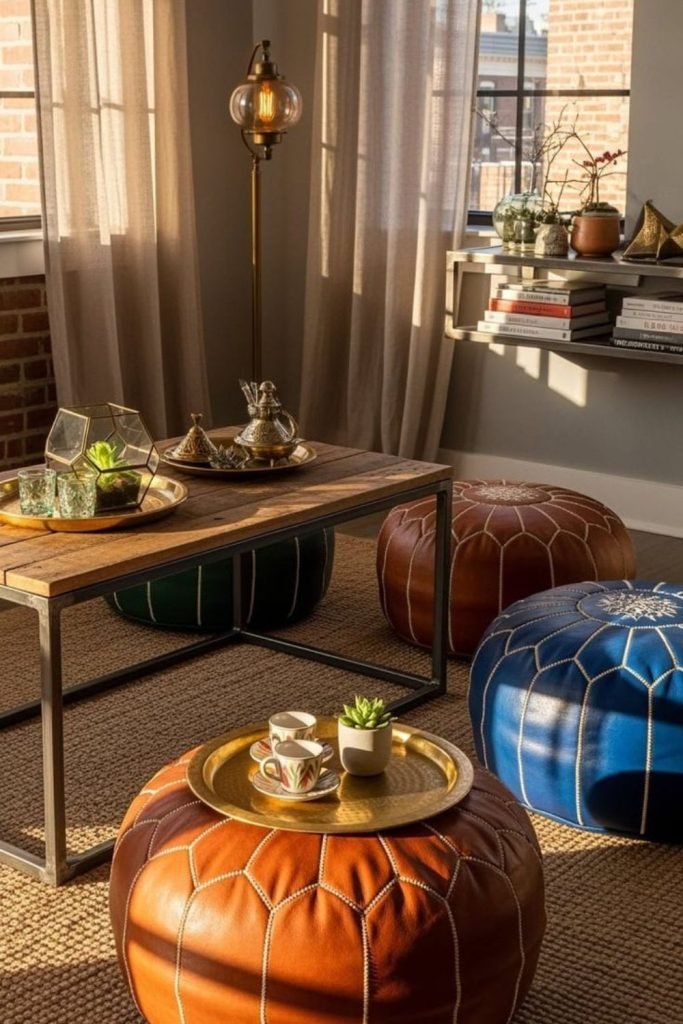 Clustered Leather Poufs