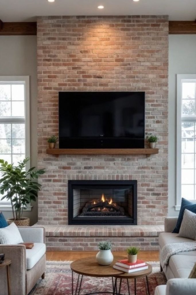 Exposed Brick Fireplace