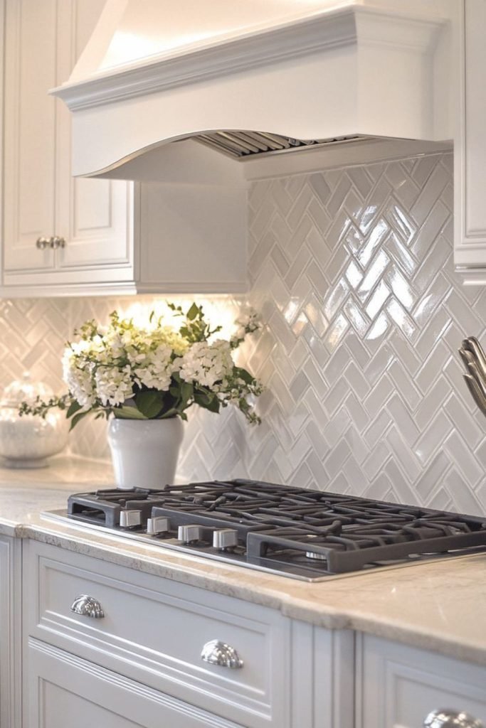 Herringbone Marble Backsplash