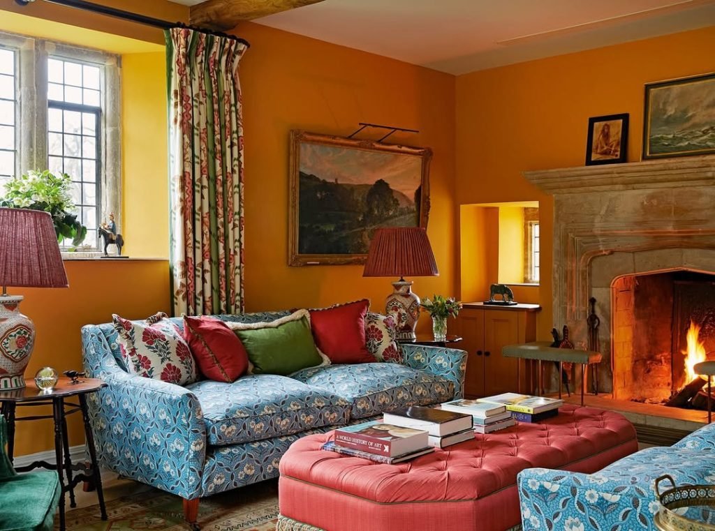 Orange Fireplace Room