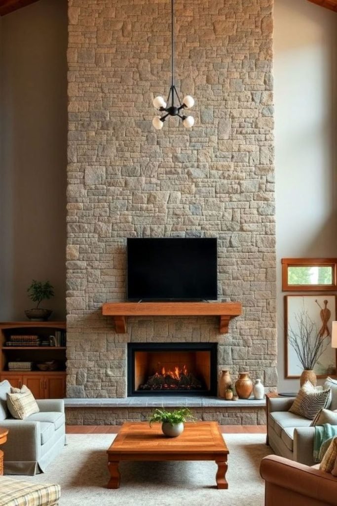 Rustic Stone Fireplace