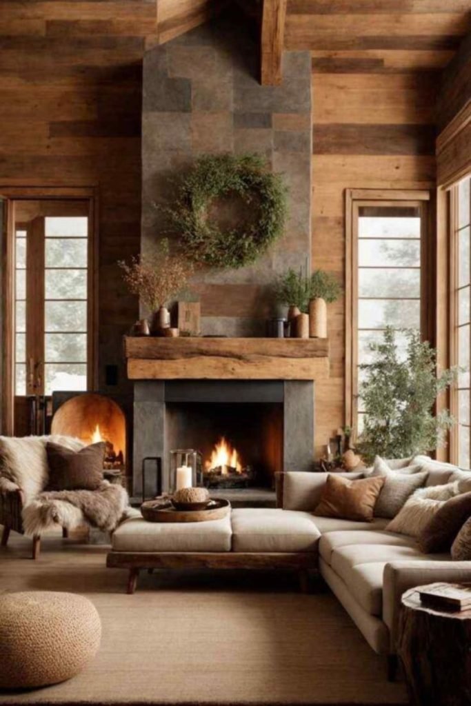 Rustic Wood Fireplace
