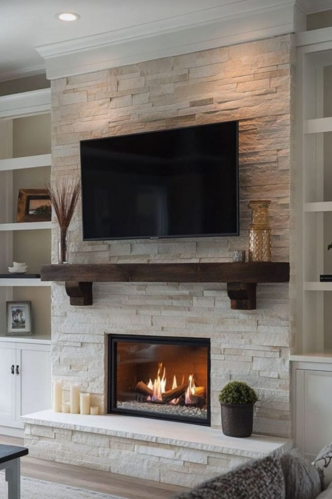 Stone Slab Fireplace