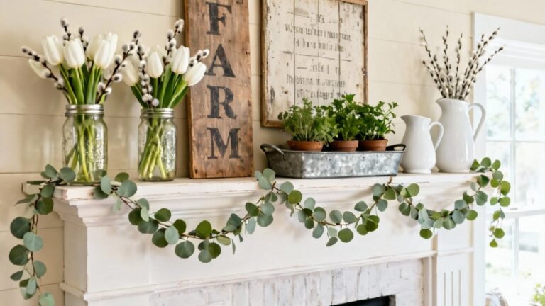 29 Fresh Spring Farmhouse Mantel Décor Ideas