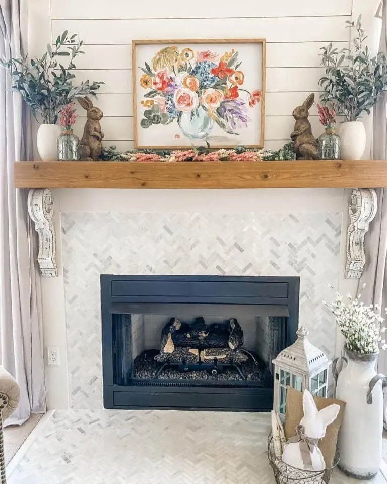 Herringbone Tile Fireplace