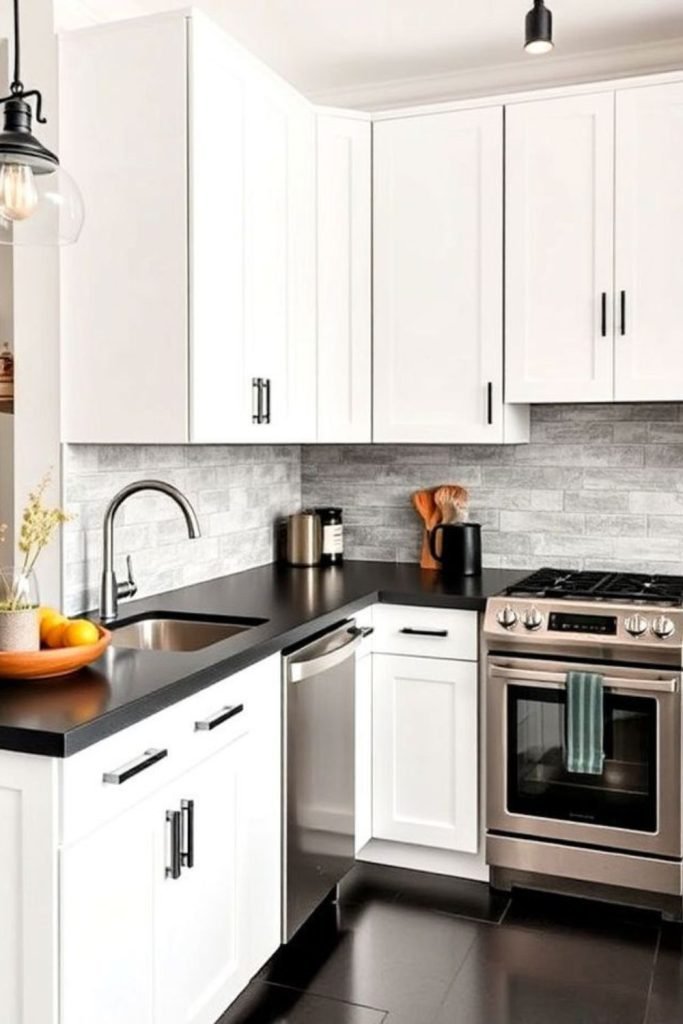 White Cabinets Black Stone