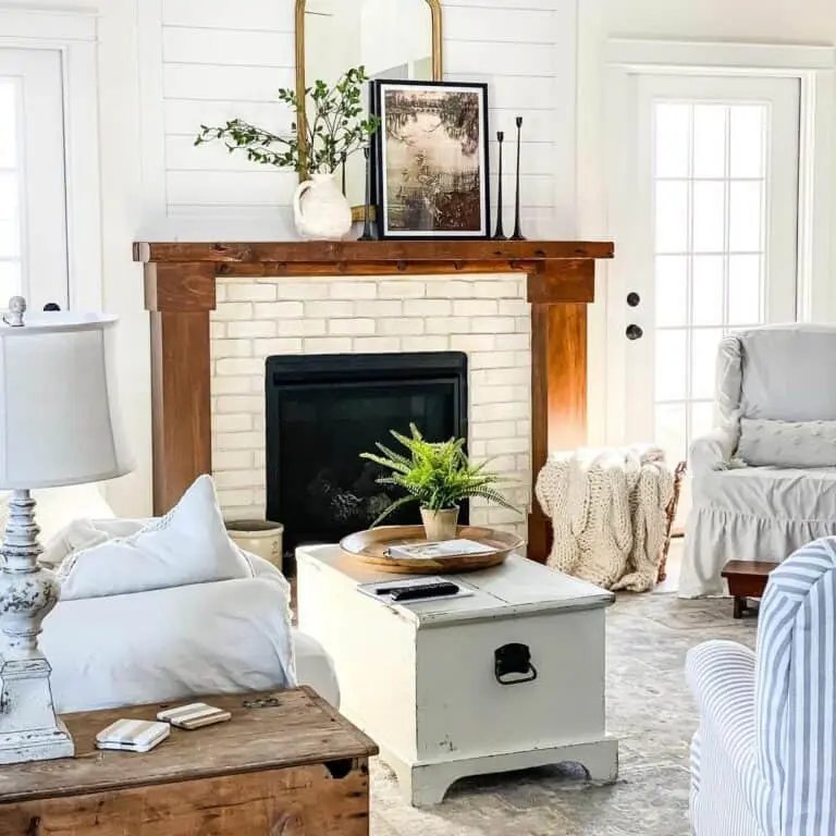 Beige Brick Fireplace