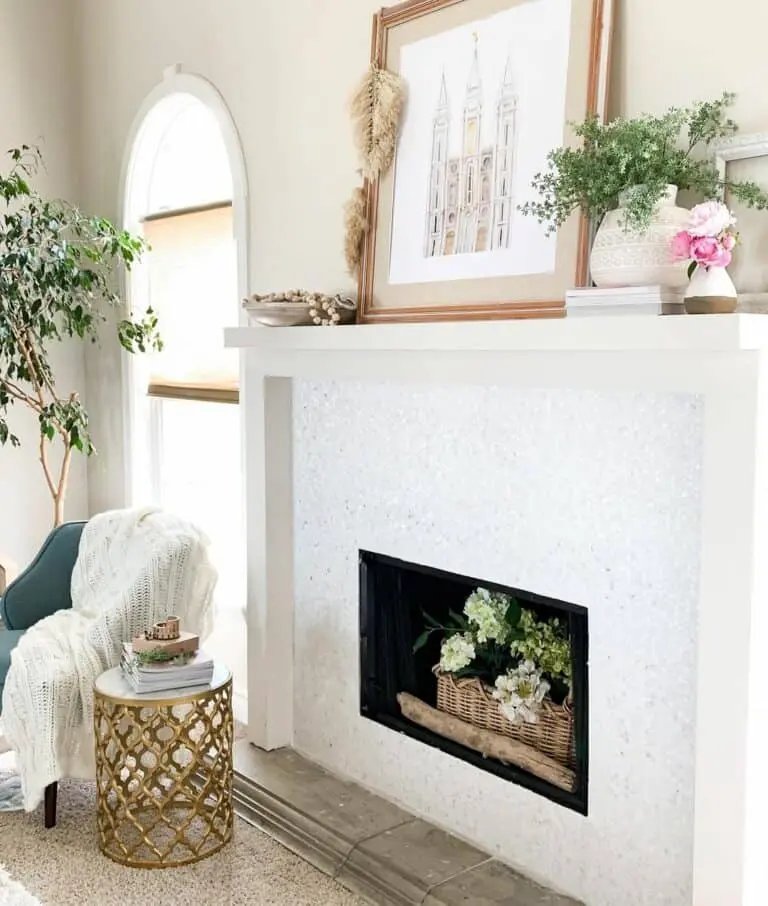 Gray Penny Tile Fireplace
