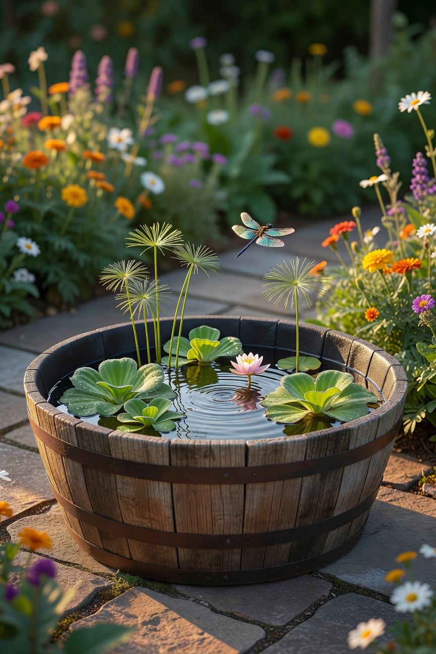 Outdoor Water Feature with Plants