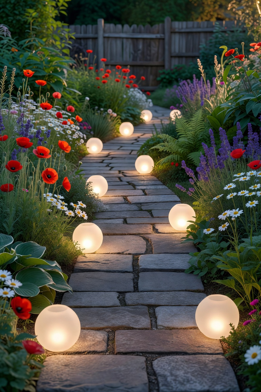 Solar Lighting Along Garden Paths