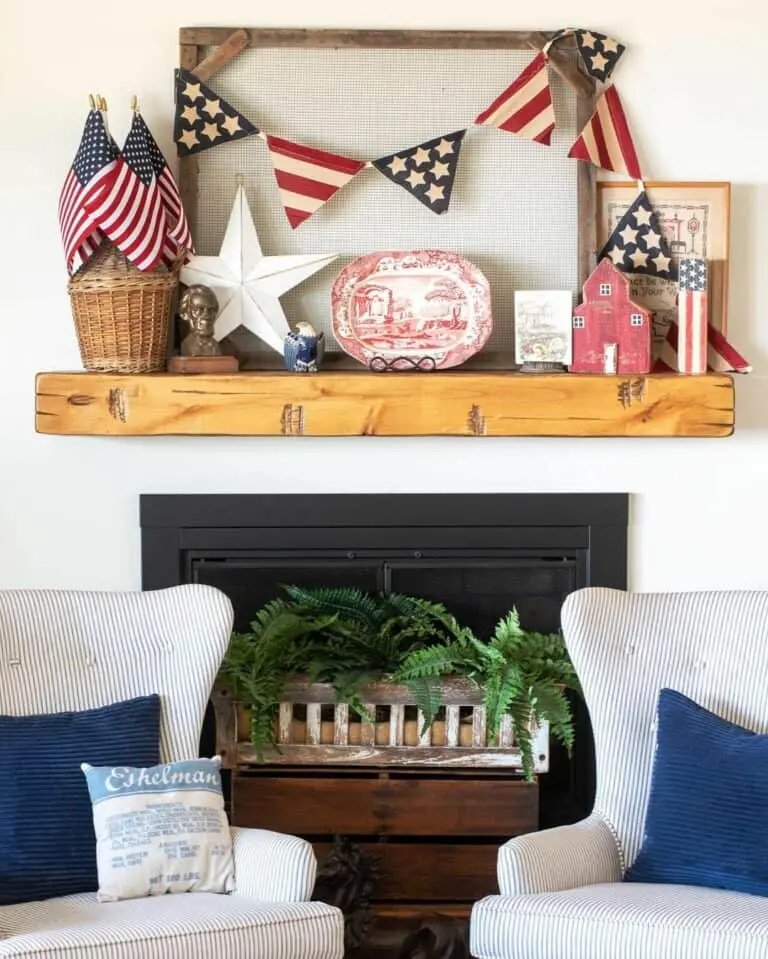 Striped Chairs, Wood Mantel