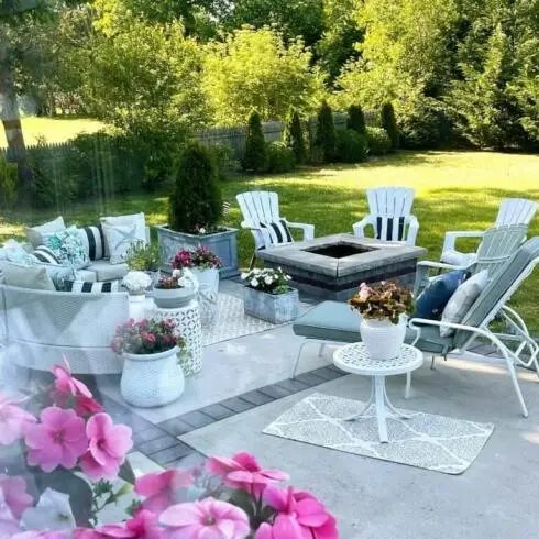 White Chairs, Stone Firepit