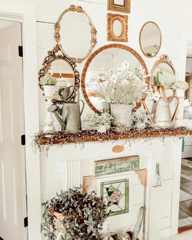 White Floral Faux Fireplace