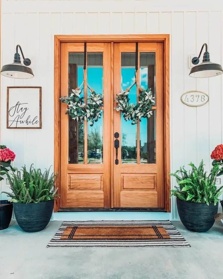 Wood Doors, Green Wreaths