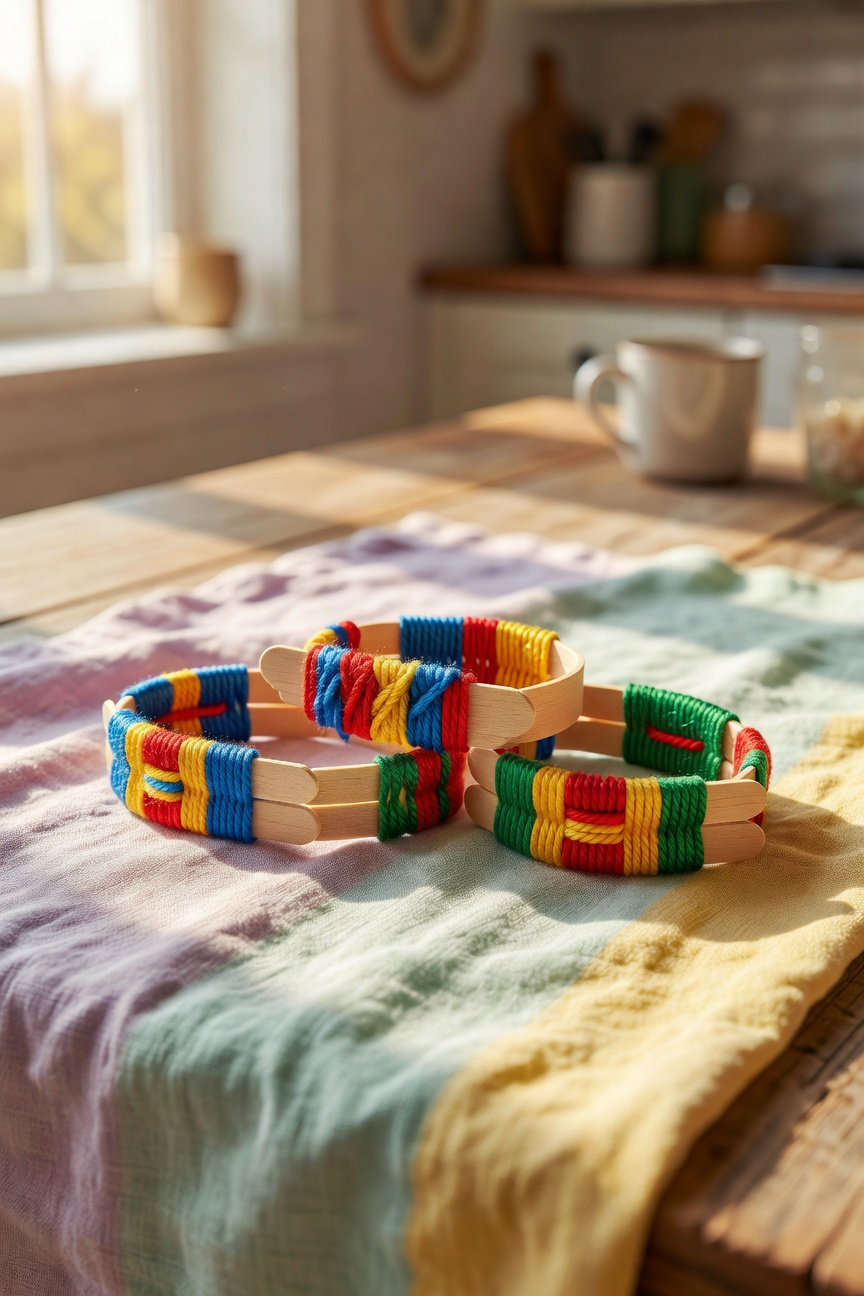 Yarn Wrapped Popsicle Stick Bracelets