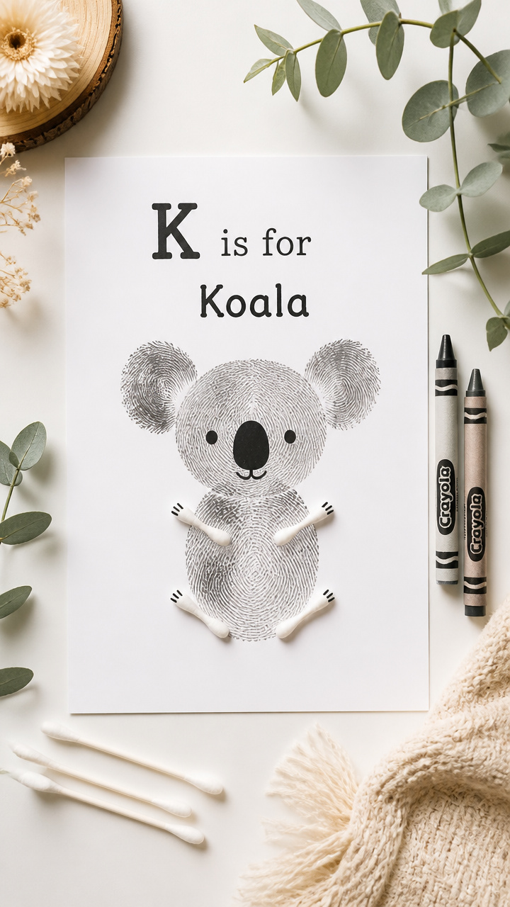 K Is for Koala Fingerprint Art