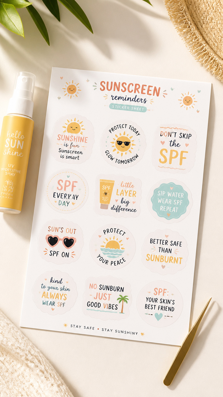 Sunscreen Reminder Sticker Sheet