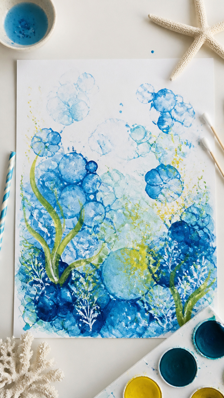 Ocean Bubble Blow Painting