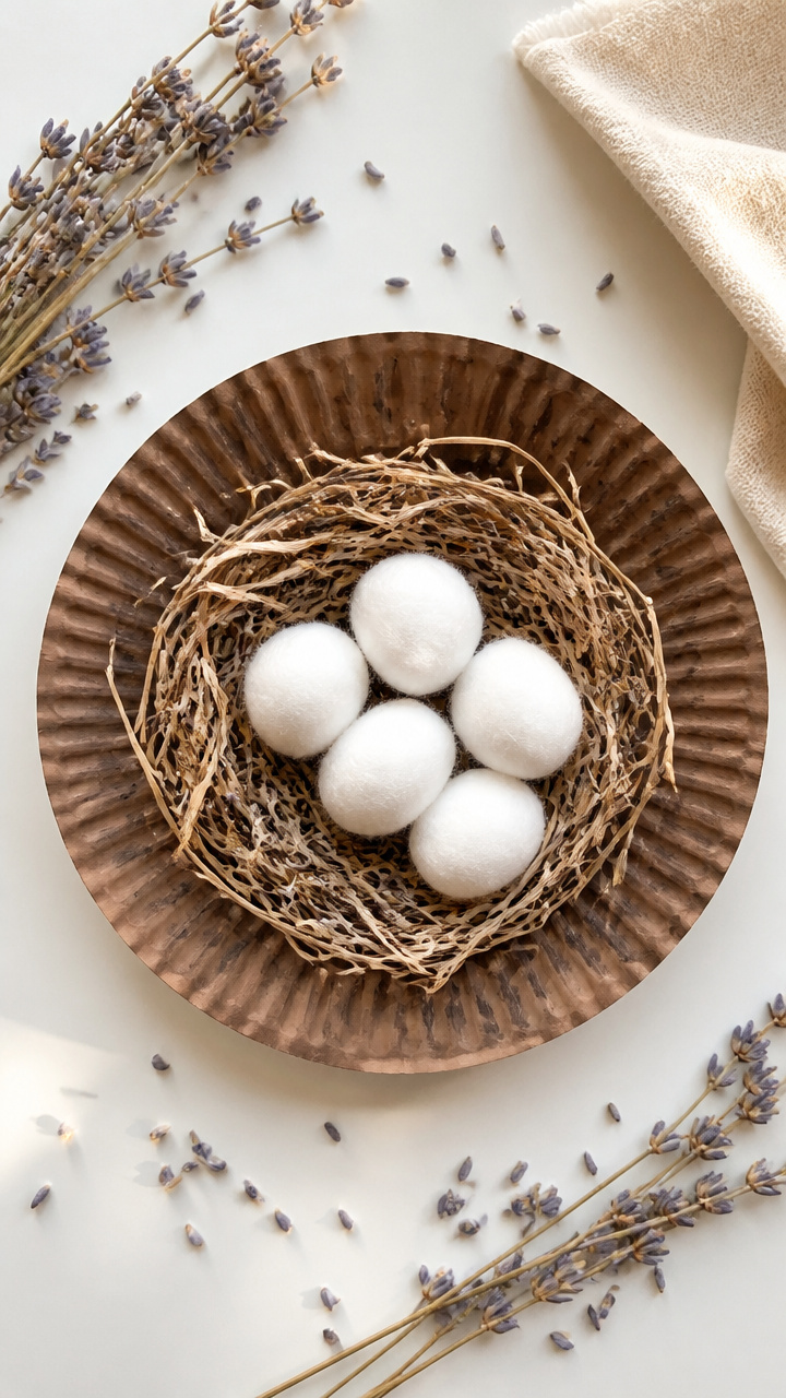 Quail Nest with Cotton Eggs