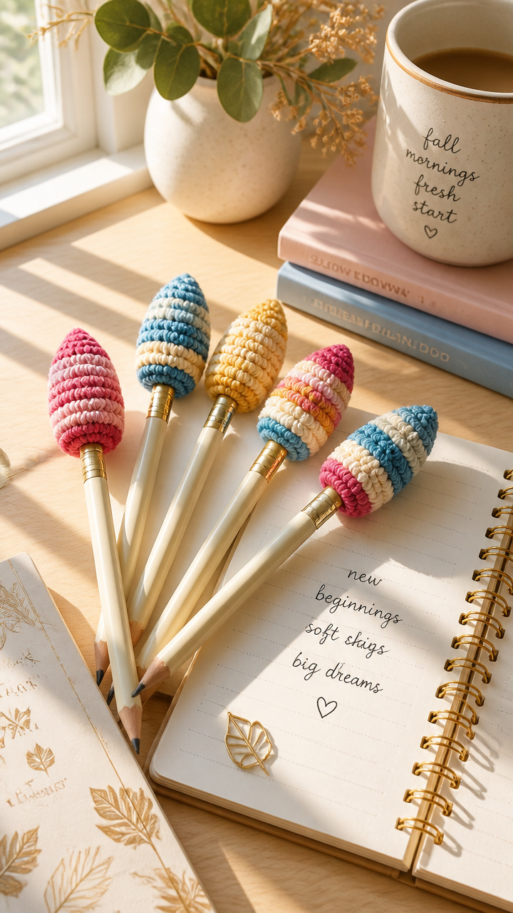 Striped Pencil Toppers crochet pattern