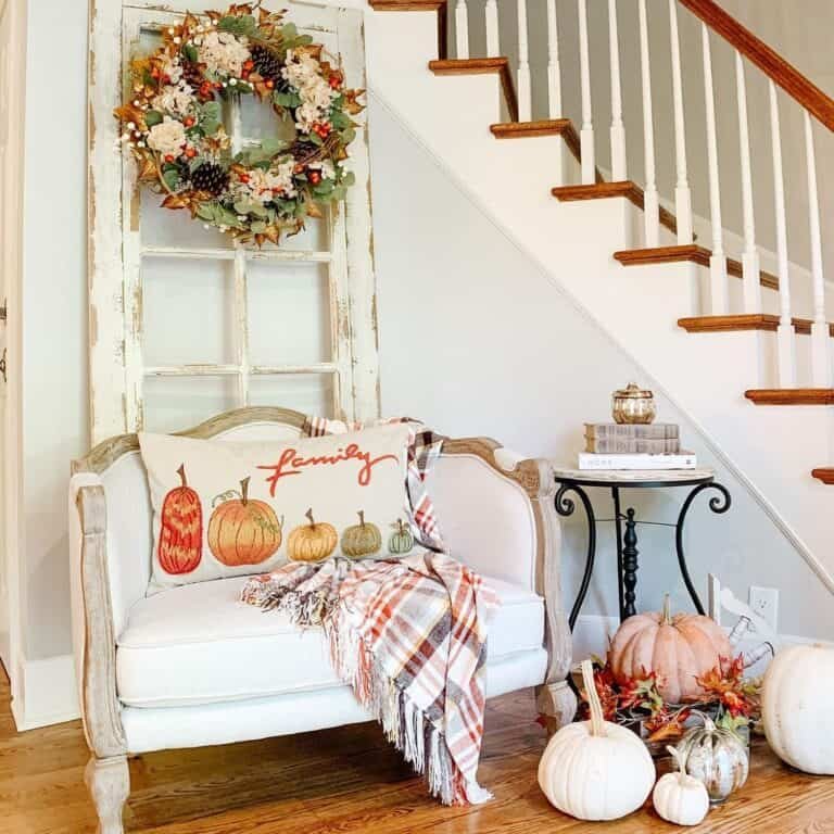Antique door with autumn wreath